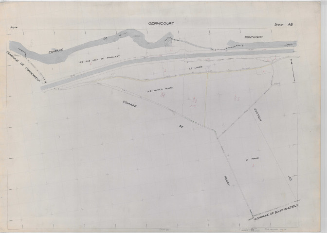 Cormicy (51171). Section AB 2 échelle 1/2000, plan renouvelé pour 1957, ancienne commune de Gernicourt (02344), plan régulier (papier).