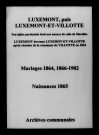 Luxémont-et-Villotte. Mariages, naissances 1864-1902