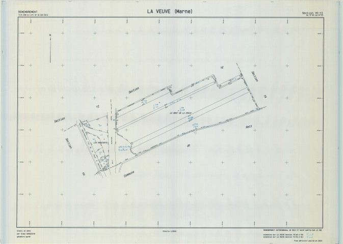 Veuve (La) (51617). Section YE YI échelle 1/2000, plan remembré pour 2003 (extension sur La Veuve YI), plan régulier (calque)