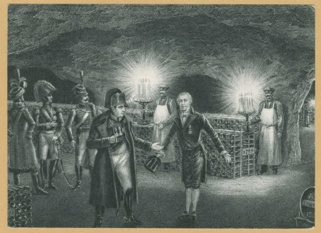 ÉPERNAY. Monsieur Jean-Remy Moët, maire d'Épernay, reçoit la visite de Napoléon Ier le 27 juillet 1807 aux caves Moët & Chandon (Sans lieu : Draeger imp.)
