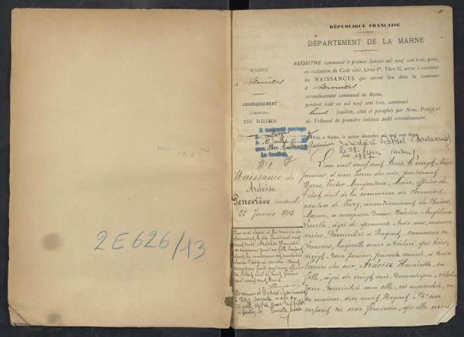 Sermiers. Naissances, décès, mariages, publications de mariage 1903-1912