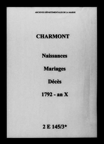 Charmont. Naissances, mariages, décès 1792-an X