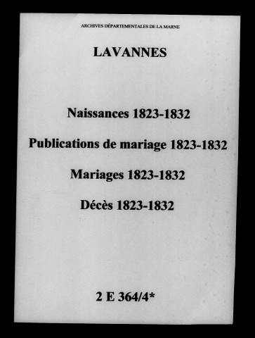 Lavannes. Naissances, publications de mariage, mariages, décès 1823-1832