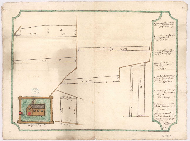 Plan de l'arpentage de pièces de vignes à Pouillon (1743), Crion