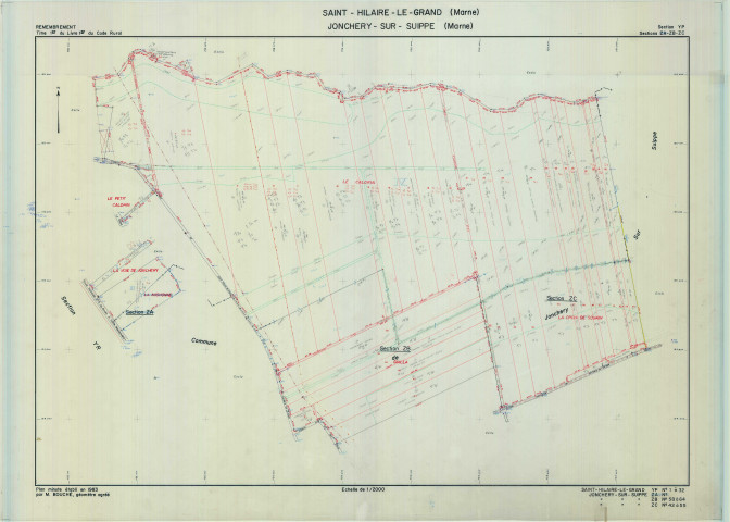 Saint-Hilaire-le-Grand (51486). Section YP 2 échelle 1/2000, plan remembré pour 1983 (extension sur Jonchery-sur-Suippe sections ZA, ZB et ZC), plan régulier (calque)