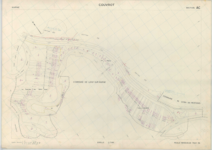 Couvrot (51195). Section AC échelle 1/2000, plan renouvelé pour 1966, plan régulier (papier armé)