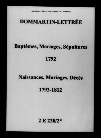 Dommartin-Lettrée. Naissances, mariages, décès 1792-1812