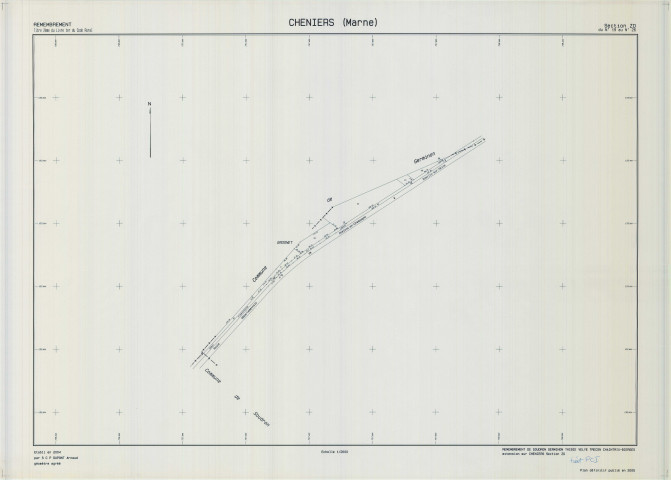 Cheniers (51146). Section ZD échelle 1/2000, plan remembré pour 1992 (remembrement de Soudron Germinon Thibie Velye Trecon Chaintrix-Bierges), plan régulier (calque)