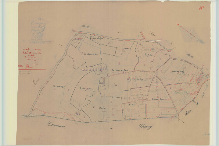 Merfy (51362). Section A2 échelle 1/1250, plan mis à jour pour 1934, plan non régulier (papier).