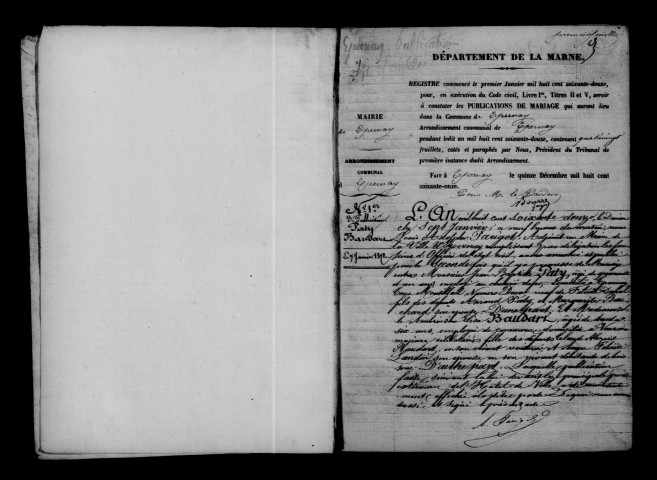 Épernay. Publications de mariage 1872