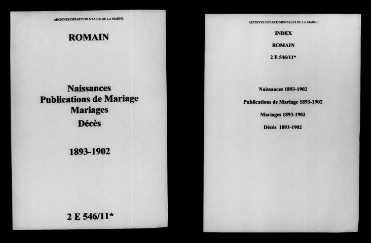 Romain. Naissances, publications de mariage, mariages, décès 1893-1902