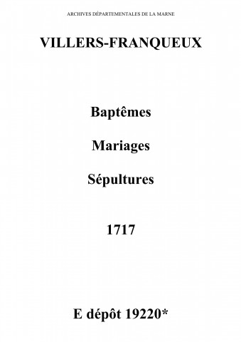 Villers-Franqueux. Baptêmes, mariages, sépultures 1717