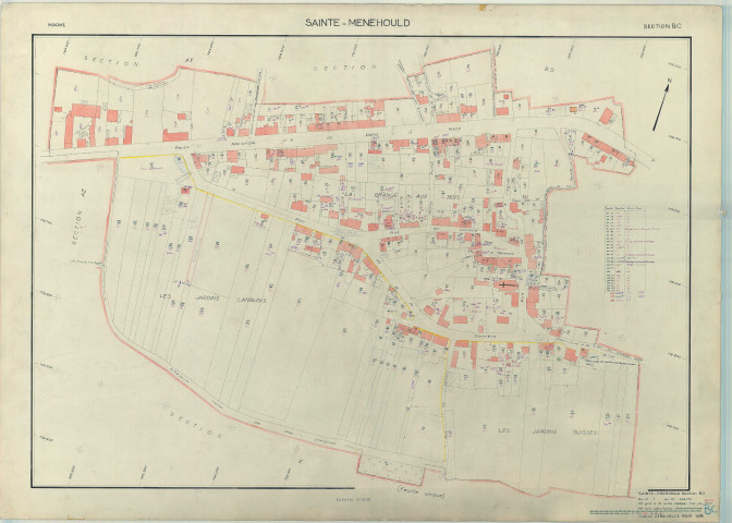 Sainte-Menehould (51507). Section BC échelle 1/1000, plan renouvelé pour 1966, plan régulier (papier armé)