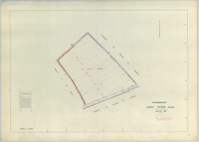 Saint-Pierre (51509). Section ZB échelle 1/2000, plan remembré pour 1964, plan régulier (papier armé)