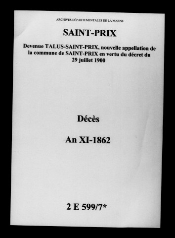 Saint-Prix. Décès an XI-1862