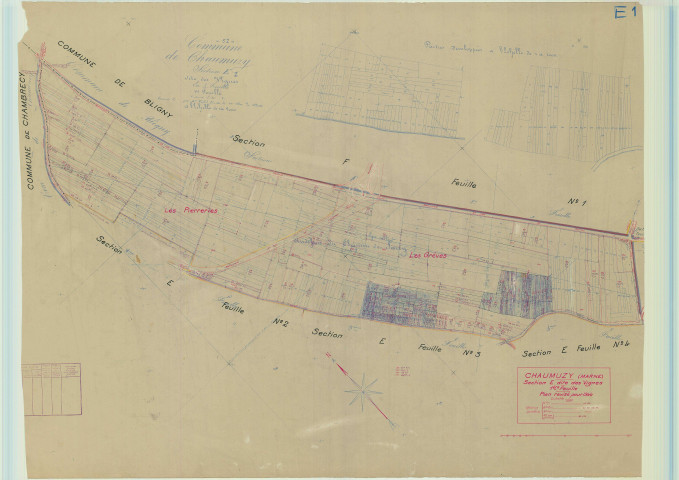 Chaumuzy (51140). Section E1 échelle 1/2000, plan mis à jour pour 1944, plan non régulier (papier).