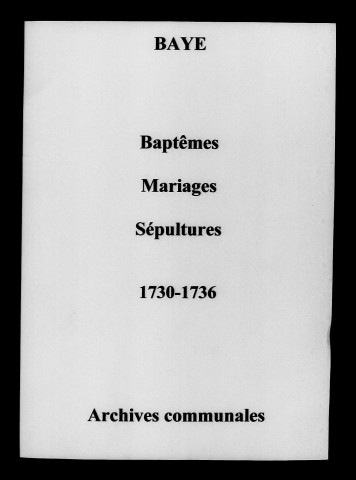 Baye. Baptêmes, mariages, sépultures 1730-1736
