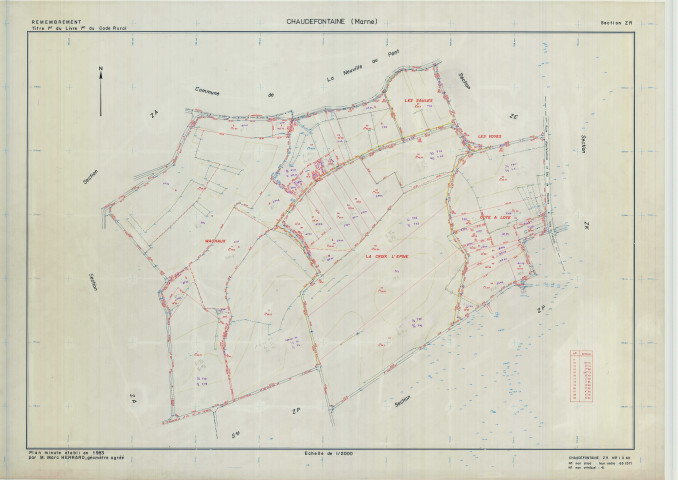 Chaudefontaine (51139). Section ZR échelle 1/2000, plan remembré pour 1983, plan régulier (calque)