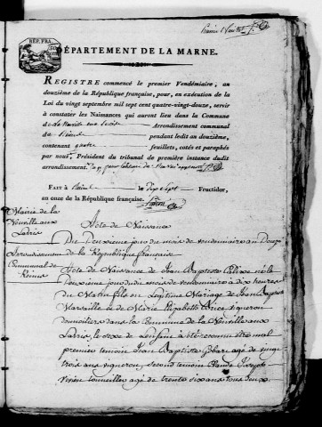 Neuville-aux-Larris (La). Naissances, publications de mariage, mariages, décès an XII-1812