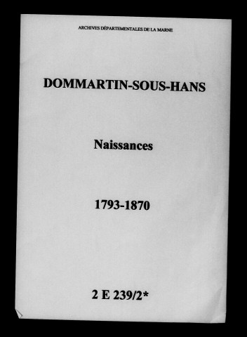 Dommartin-sous-Hans. Naissances 1793-1870