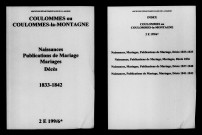 Coulommes. Naissances, publications de mariage, mariages, décès 1833-1842
