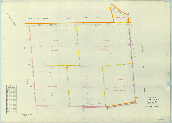 Sillery (51536). Section ZB échelle 1/2000, plan remembré pour 1965, plan régulier (papier).