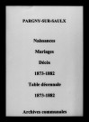 Pargny-sur-Saulx. Naissances, mariages, décès et tables décennales des naissances, mariages, décès 1873-1882