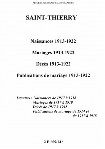 Saint-Thierry. Naissances, mariages, décès, publications de mariage 1913-1922