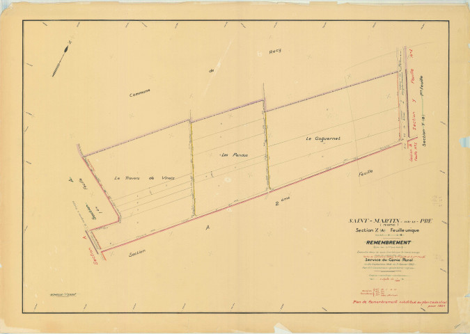Saint-Martin-sur-le-Pré (51504). Section Z échelle 1/2000, plan remembré pour 1954 (ancienne section A), plan régulier (papier)