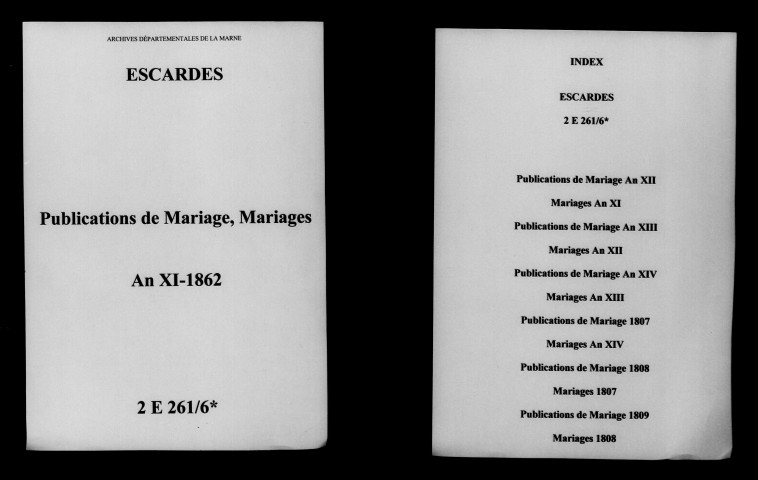 Escardes. Publications de mariage, mariages an XI-1862