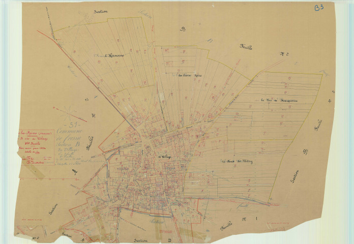 Bourgogne-Fresne (51075). Section B3 échelle 1/1250, plan mis à jour pour 1934, plan non régulier (papier).
