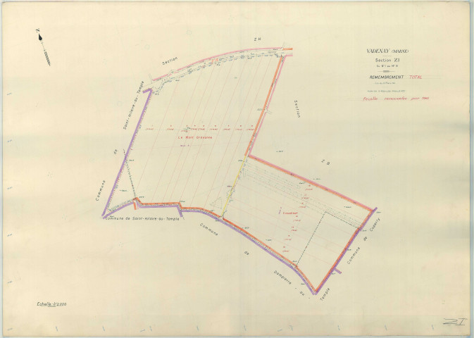 Vadenay (51587). Section ZI échelle 1/2000, plan remembré pour 1963, plan régulier (papier armé)