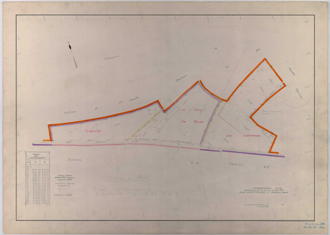 Contault (51166). Section ZL échelle 1/2000, plan remembré pour 1963 (extension sur Noirlieu section ZA), plan régulier (papier armé)