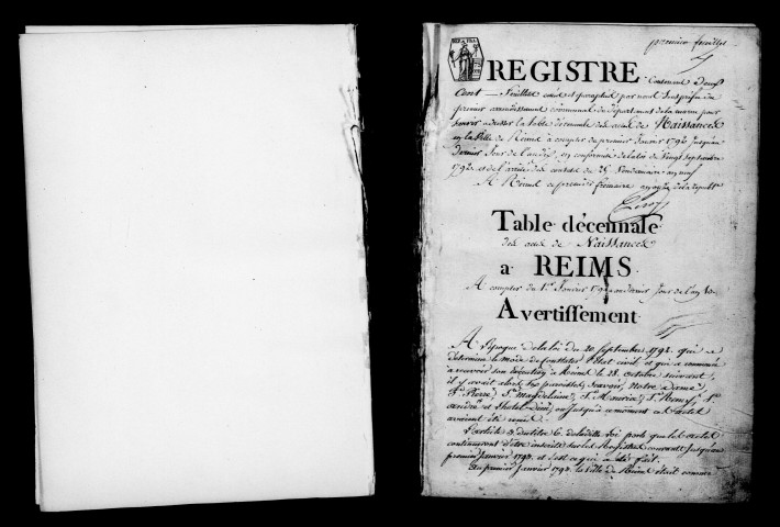 Reims. Tables décennales des naissances 1792-an X