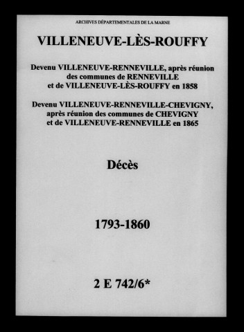 Villeneuve-lès-Rouffy. Décès 1793-1860