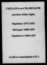 Châlons-sur-Marne. Saint-Alpin. Baptêmes, mariages, sépultures 1573-1651