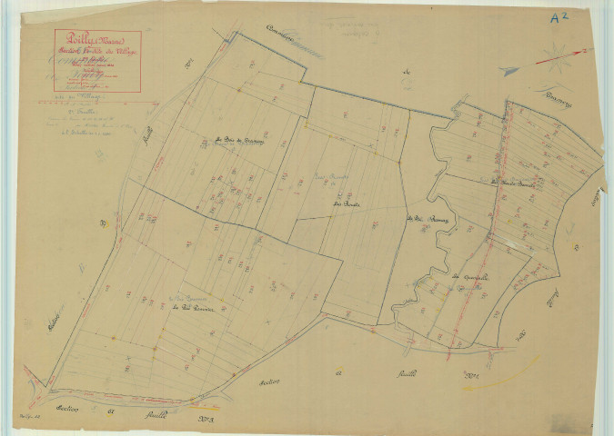 Poilly (51437). Section A2 échelle 1/1000, plan mis à jour pour 1936, plan non régulier (papier).