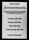 Giffaumont. Naissances, mariages, décès et tables décennales des naissances, mariages, décès 1893-1902