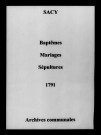 Sacy. Baptêmes, mariages, sépultures 1791