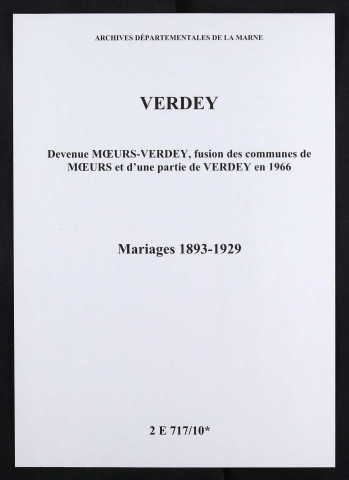 Verdey. Mariages 1893-1929