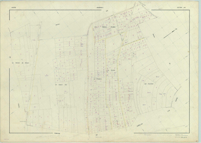 Vandières (51592). Section AN échelle 1/1000, plan renouvelé pour 1969, plan régulier (papier armé).
