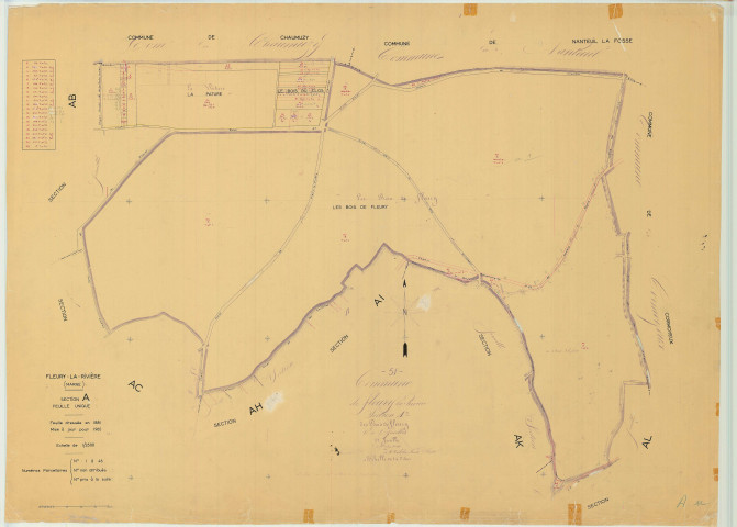 Fleury-la-Rivière (51252). Section A échelle 1/2500, plan mis à jour pour 01/01/1965, non régulier (papier)