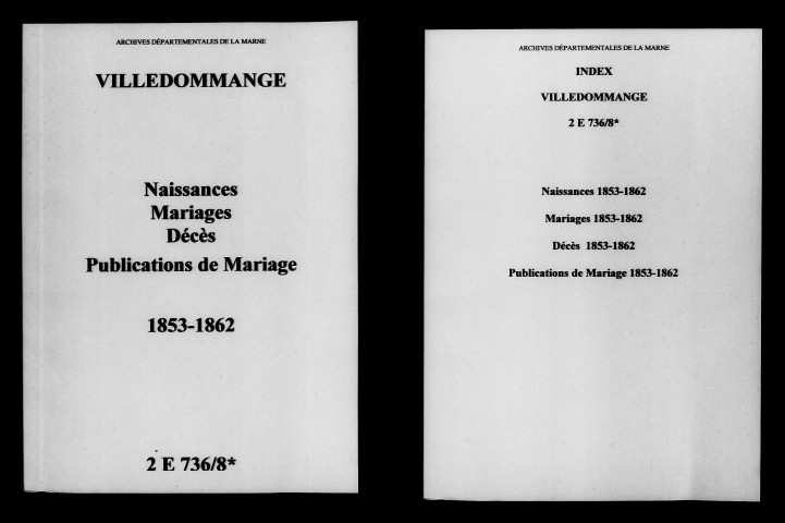Ville-Dommange. Naissances, mariages, décès, publications de mariage 1853-1862