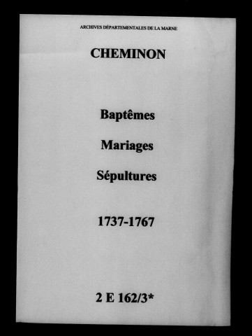 Cheminon. Baptêmes, mariages, sépultures 1737-1767