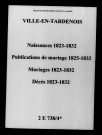 Ville-en-Tardenois. Naissances, publications de mariage, mariages, décès 1823-1832
