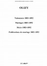 Olizy. Naissances, mariages, décès, publications de mariages 1883-1892