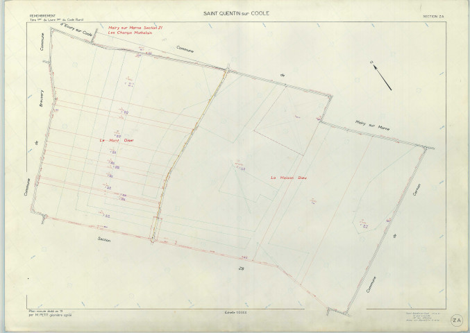 Saint-Quentin-sur-Coole (51512). Section ZA 1 échelle 1/2000, plan remembré pour 1983 (extension sur Mairy-sur-Marne section ZI), plan régulier (papier armé)
