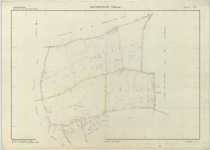 Maffrécourt (51336). Section ZB échelle 1/2000, plan remembré pour 1969, plan régulier (papier armé)