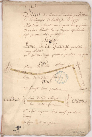 Plan des bordures de bois à Messieurs les Religieux de l'de l'abbaye d'Igny : ferme de la Grange, vers 1787.