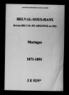 Belval-sous-Hans. Mariages 1871-1891
